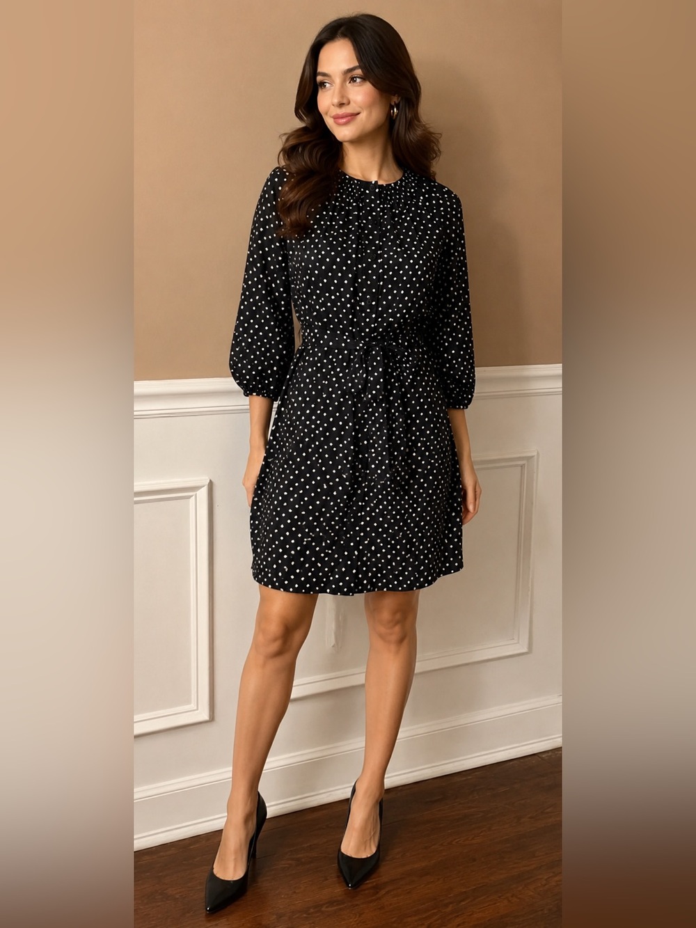 Maeve by Anthropologie mini dress Polka Dot Tie-Waist Dress XS Long Sleeve - Picture 14 of 14